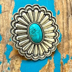 Large costume concho turquoise color stone adjustable ring